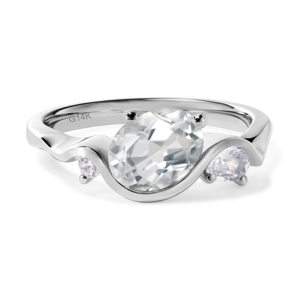Wave Oval White Topaz Engagement Ring - LUO Jewelry #metal_14k white gold