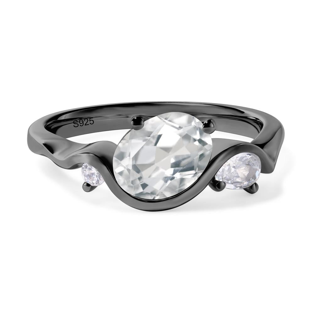 Wave Oval White Topaz Engagement Ring - LUO Jewelry #metal_black finish sterling silver