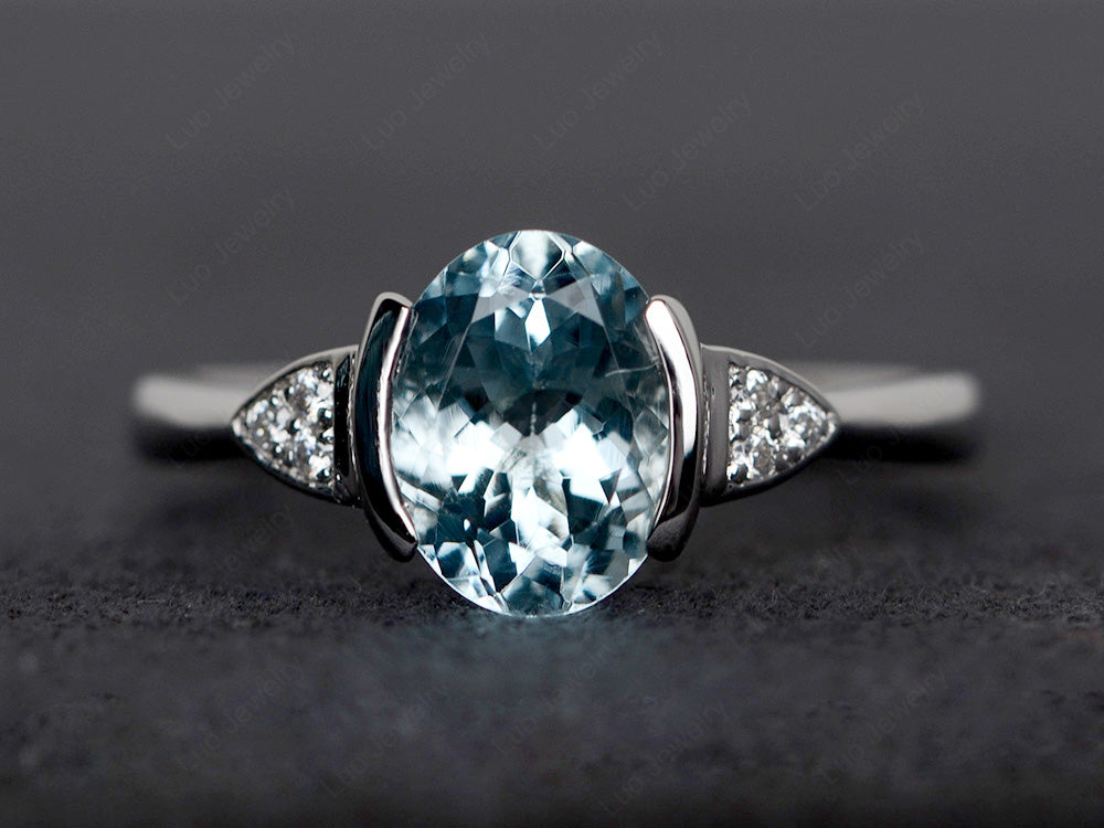 Vintage Aquamarine Oval Cut Engagement Ring - LUO Jewelry