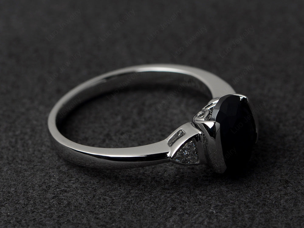 Vintage Black Spinel Oval Cut Engagement Ring - LUO Jewelry