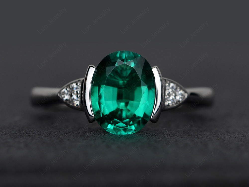 Vintage Lab Emerald Oval Cut Engagement Ring - LUO Jewelry