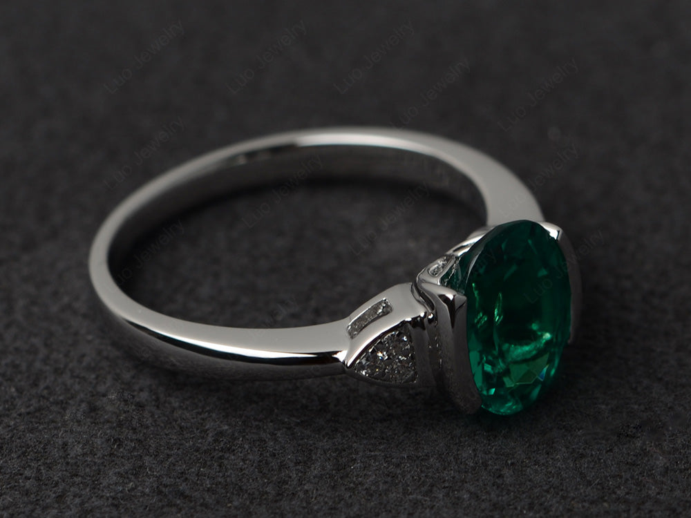 Vintage Lab Emerald Oval Cut Engagement Ring - LUO Jewelry