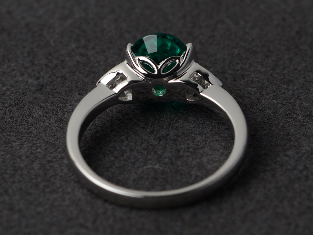 Vintage Lab Emerald Oval Cut Engagement Ring - LUO Jewelry