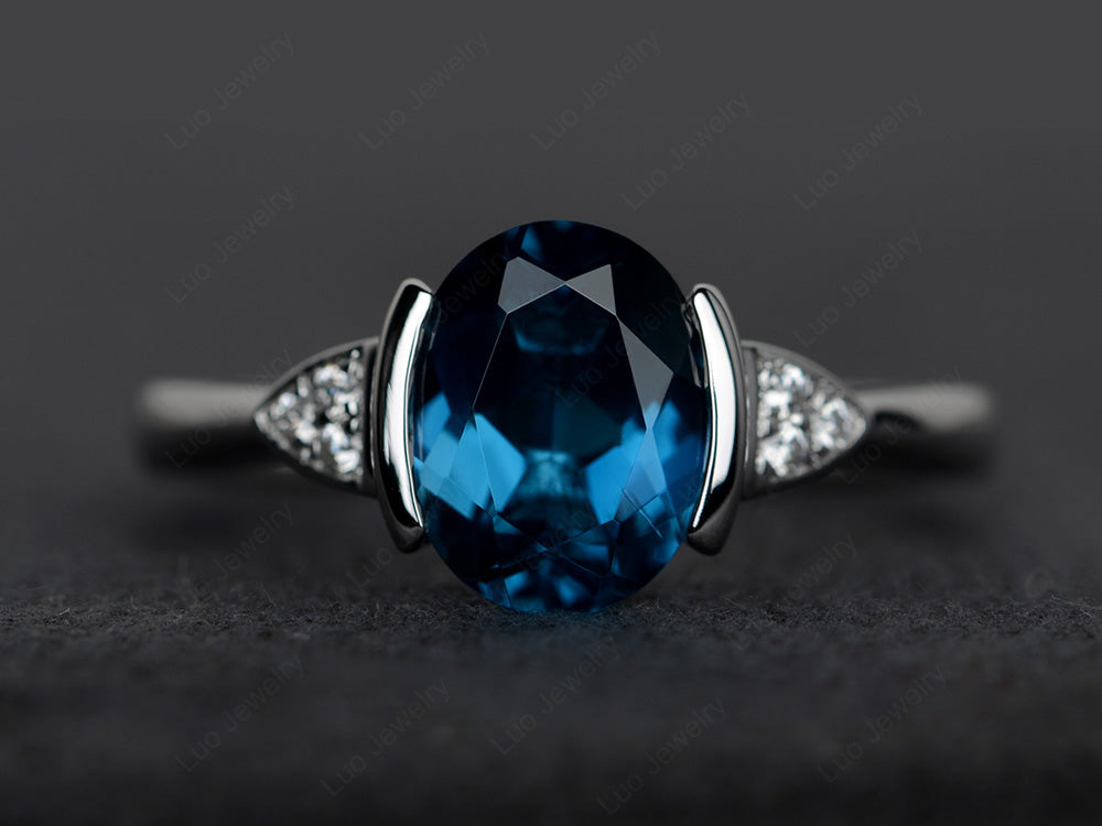 Vintage London Blue Topaz Oval Cut Engagement Ring - LUO Jewelry