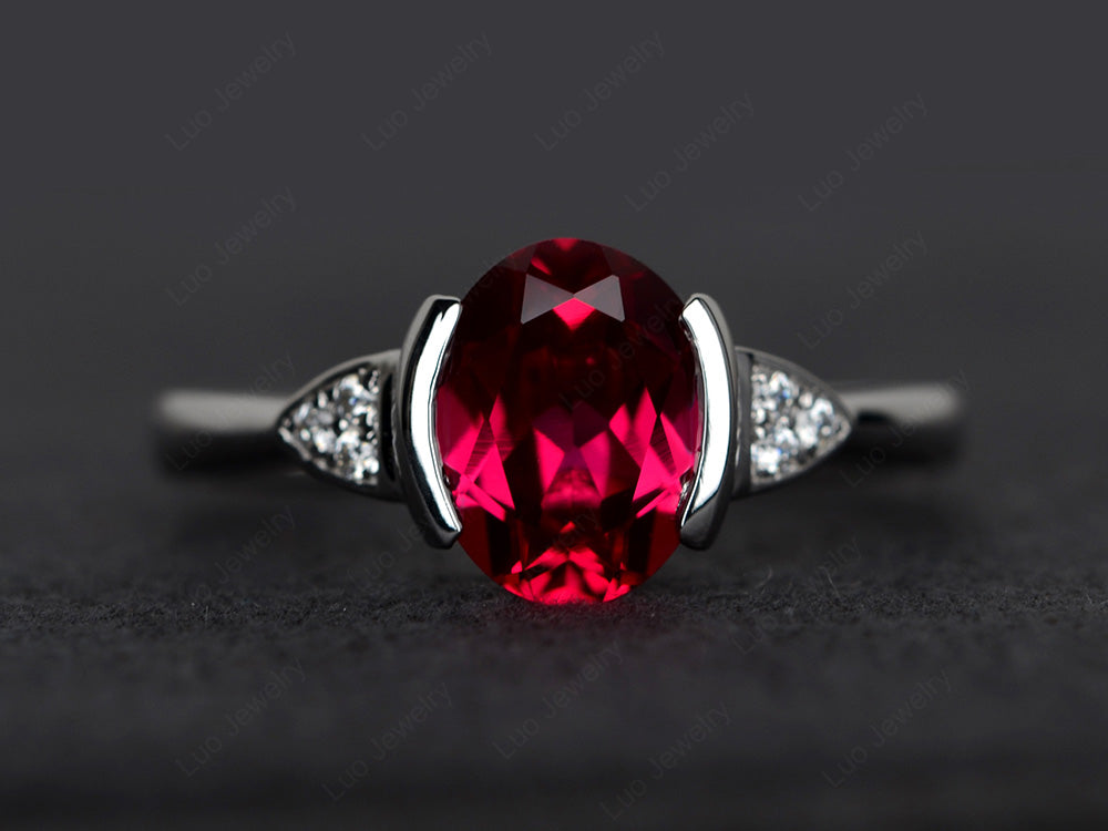 Vintage Ruby Oval Cut Engagement Ring - LUO Jewelry