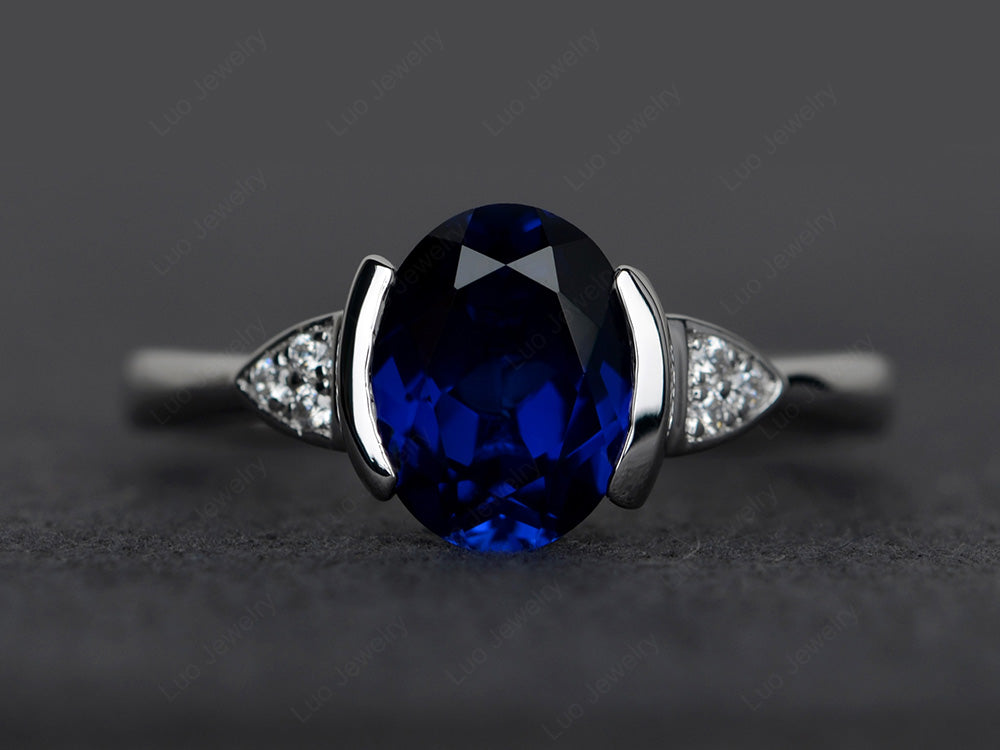 Vintage Lab Sapphire Oval Cut Engagement Ring - LUO Jewelry