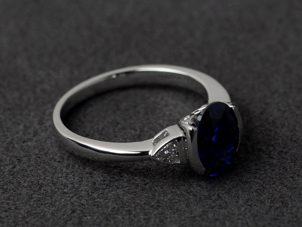 Vintage Lab Sapphire Oval Cut Engagement Ring - LUO Jewelry