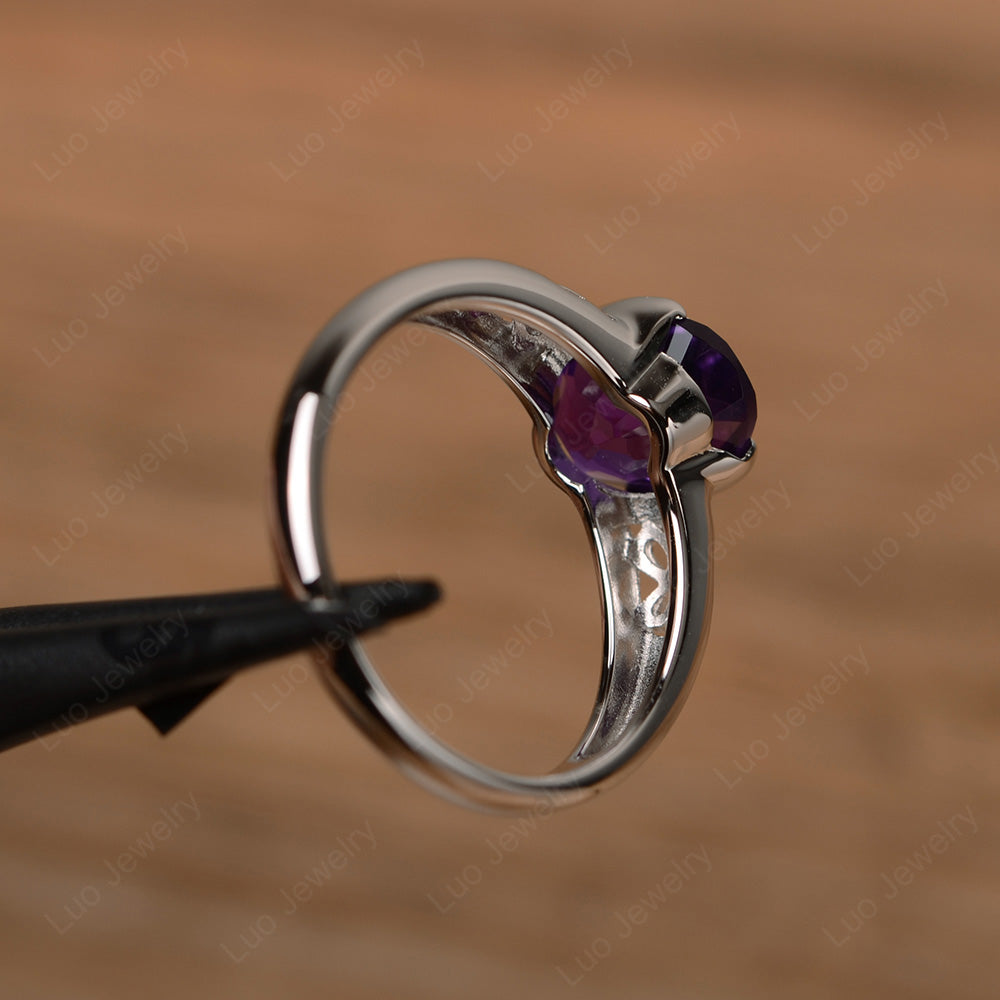 Oval Amethyst Bezel Set Engagement Ring Silver - LUO Jewelry