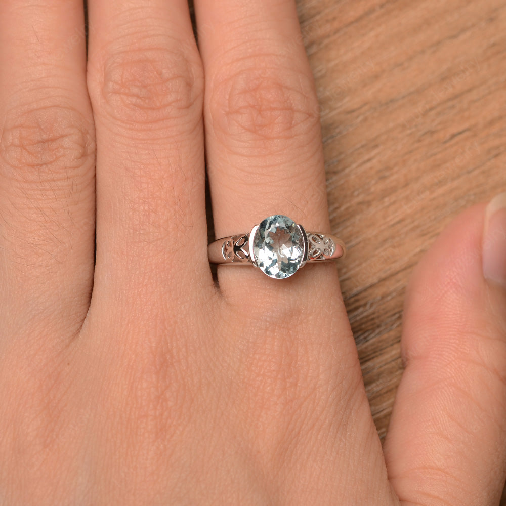 Oval Aquamarine Bezel Set Engagement Ring Silver - LUO Jewelry