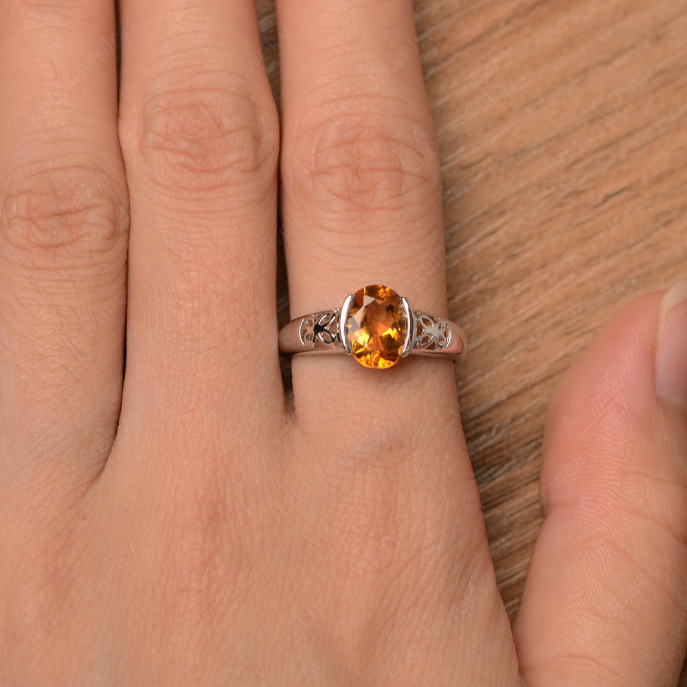 Oval Citrine Bezel Set Engagement Ring Silver - LUO Jewelry
