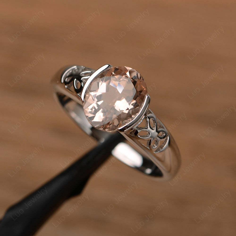 Oval Morganite Bezel Set Engagement Ring Silver - LUO Jewelry