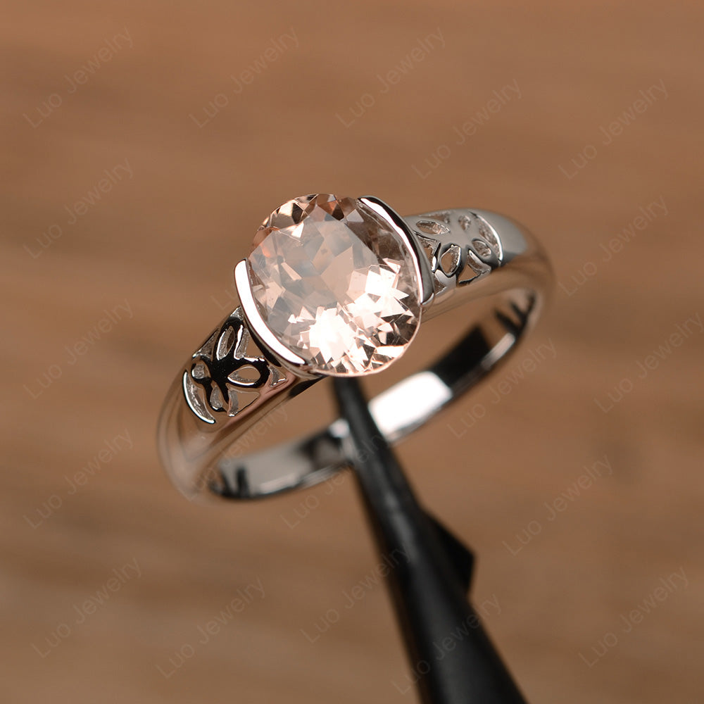 Oval Morganite Bezel Set Engagement Ring Silver - LUO Jewelry