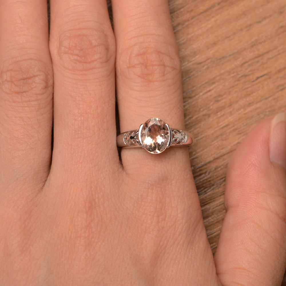 Oval Morganite Bezel Set Engagement Ring Silver - LUO Jewelry
