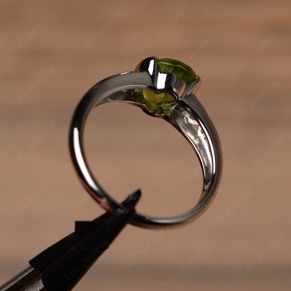 Oval Peridot Bezel Set Engagement Ring Silver - LUO Jewelry