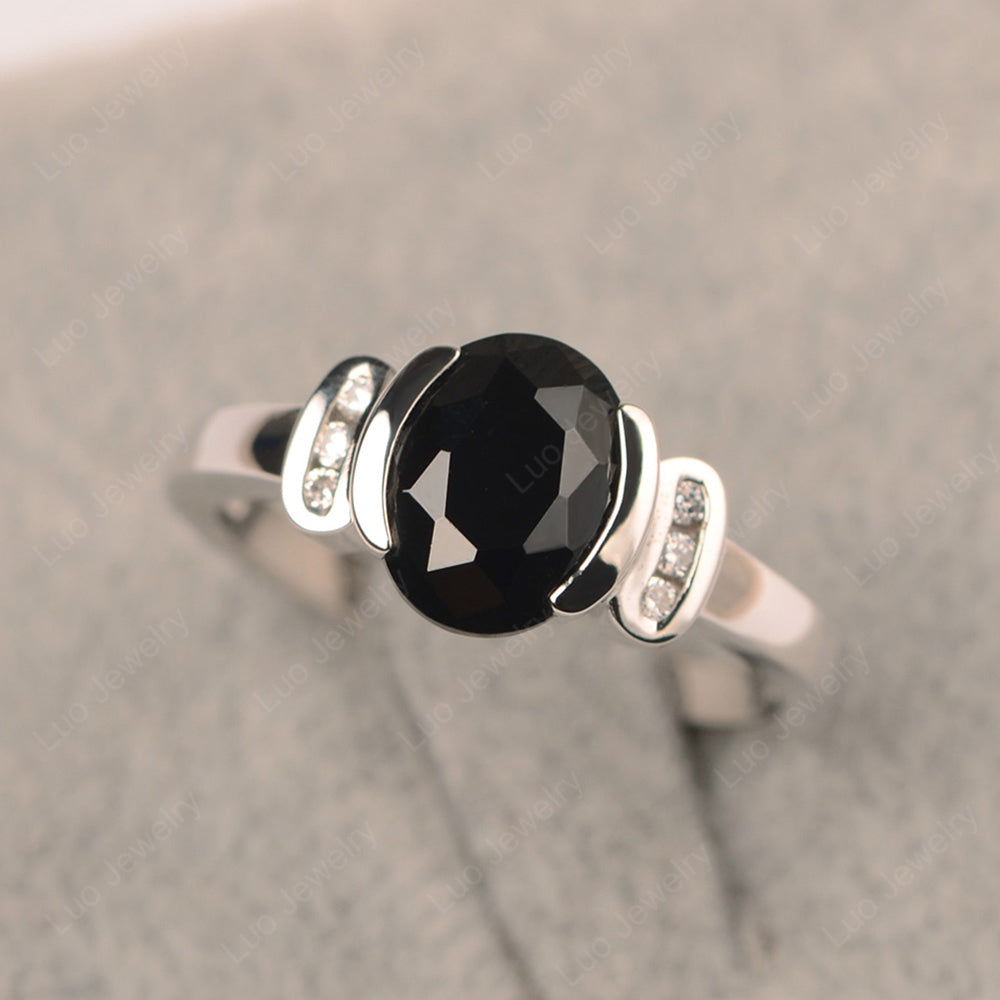 Oval Black Spinel Engagement Ring Yellow Gold - LUO Jewelry