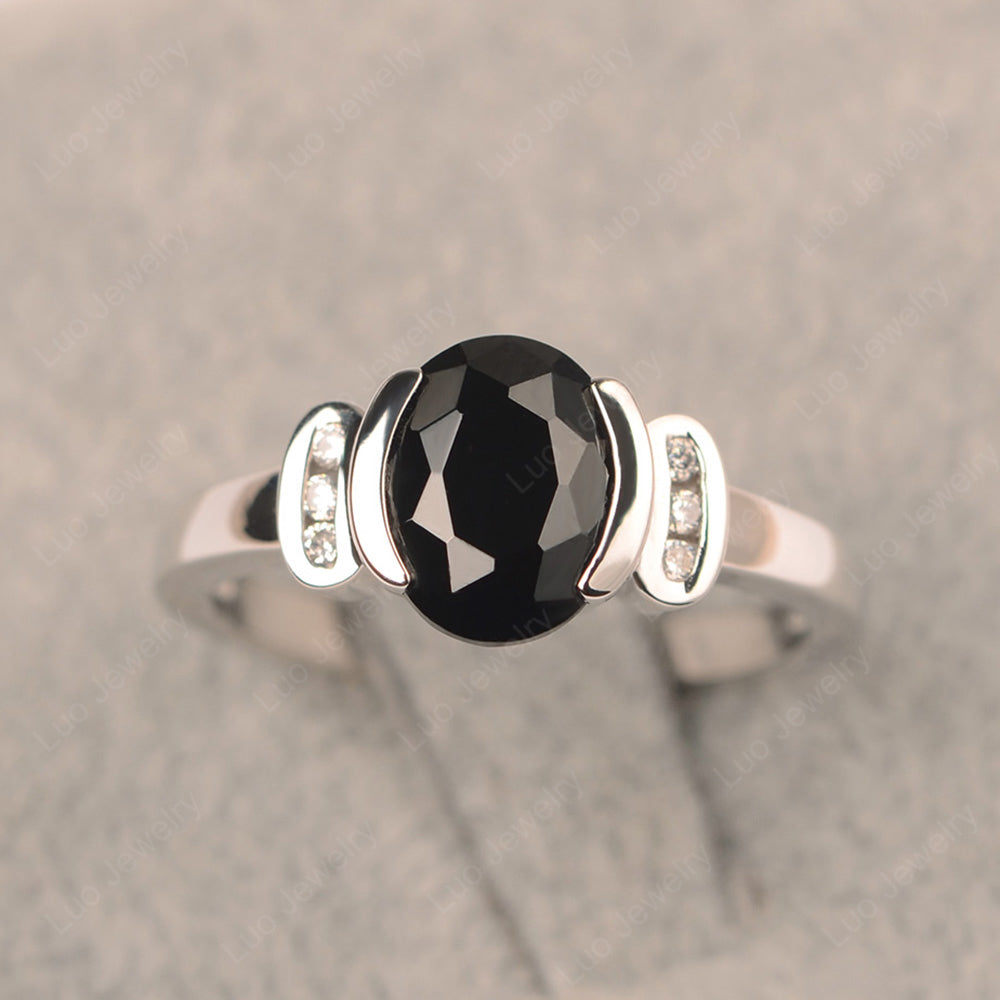 Oval Black Spinel Engagement Ring Yellow Gold - LUO Jewelry