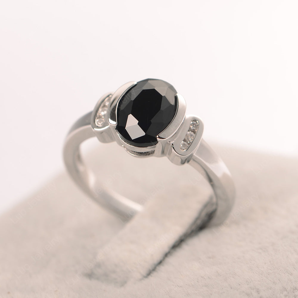 Oval Black Spinel Engagement Ring Yellow Gold - LUO Jewelry