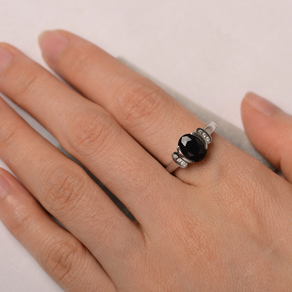Oval Black Spinel Engagement Ring Yellow Gold - LUO Jewelry