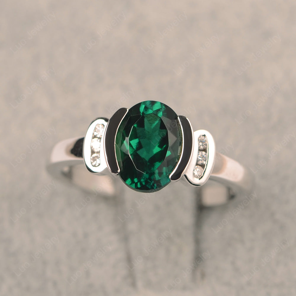 Oval Lab Emerald Engagement Ring Yellow Gold - LUO Jewelry