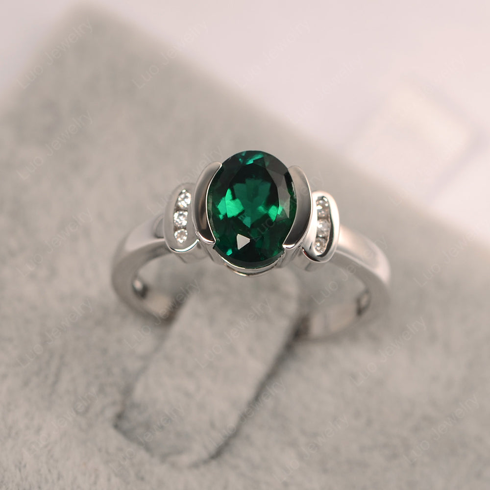 Oval Lab Emerald Engagement Ring Yellow Gold - LUO Jewelry