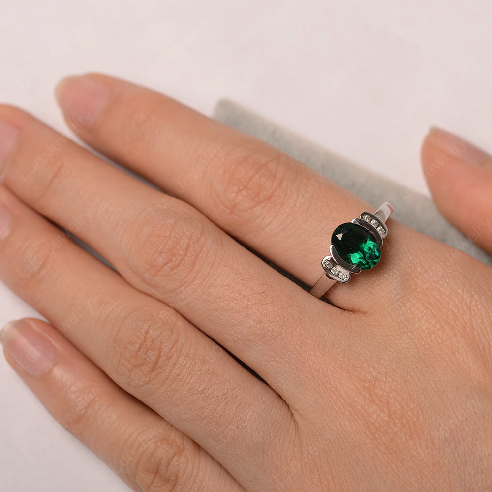 Oval Lab Emerald Engagement Ring Yellow Gold - LUO Jewelry