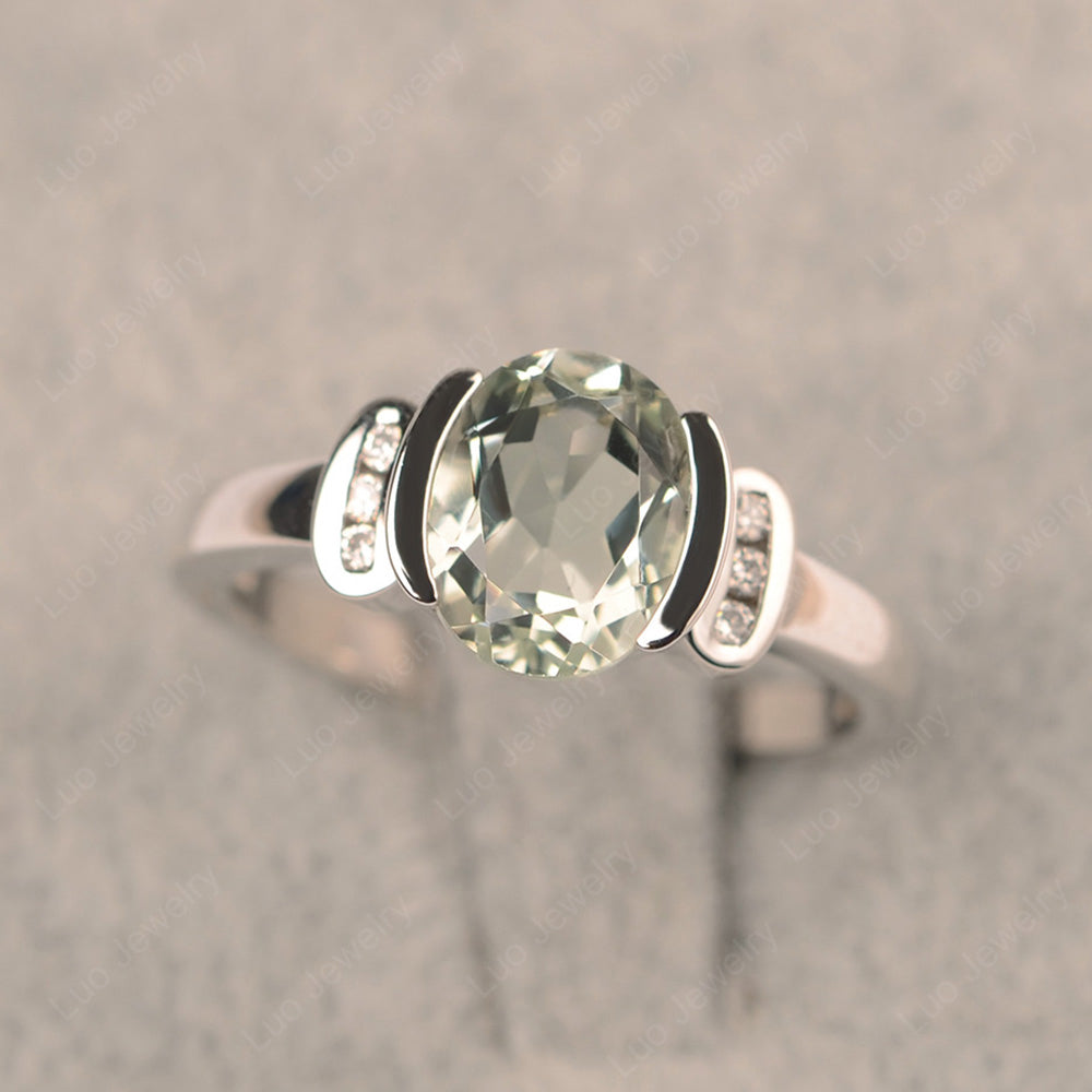 Oval Green Amethyst Engagement Ring Yellow Gold - LUO Jewelry