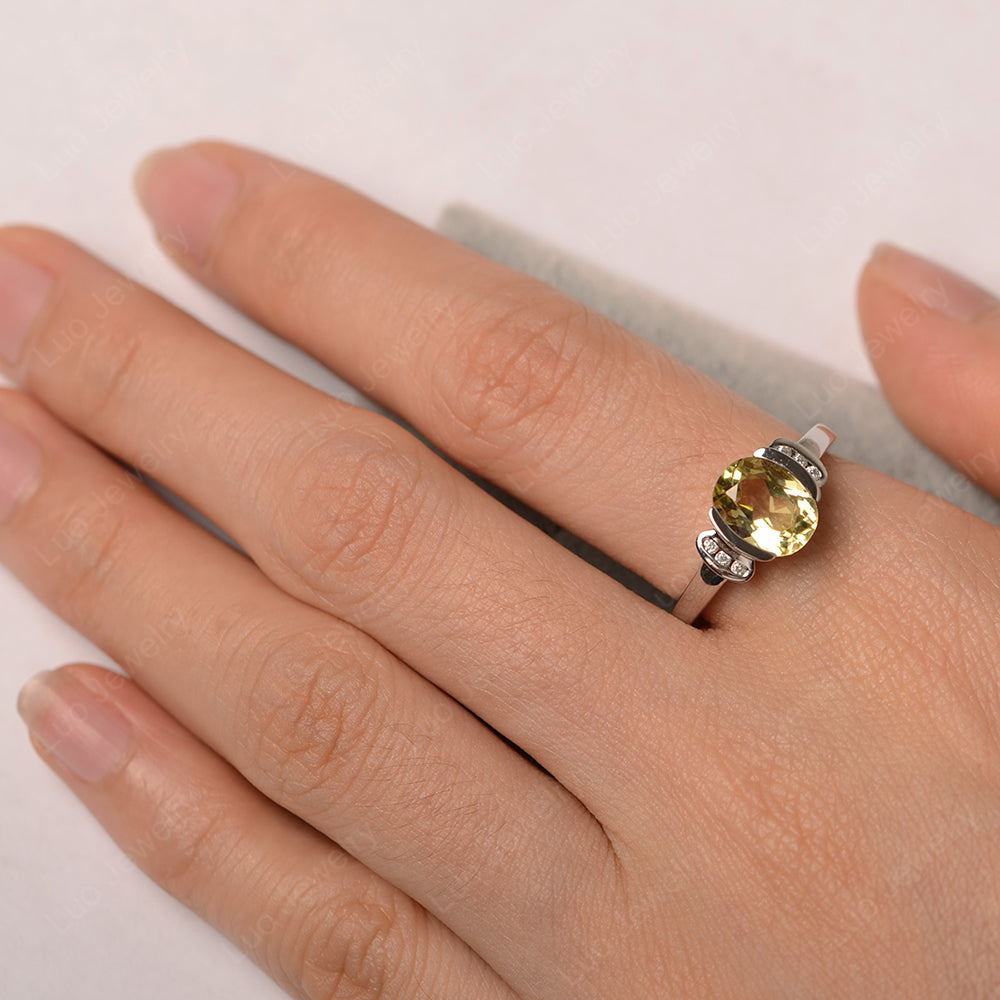Oval Lemon Quartz Engagement Ring Yellow Gold - LUO Jewelry