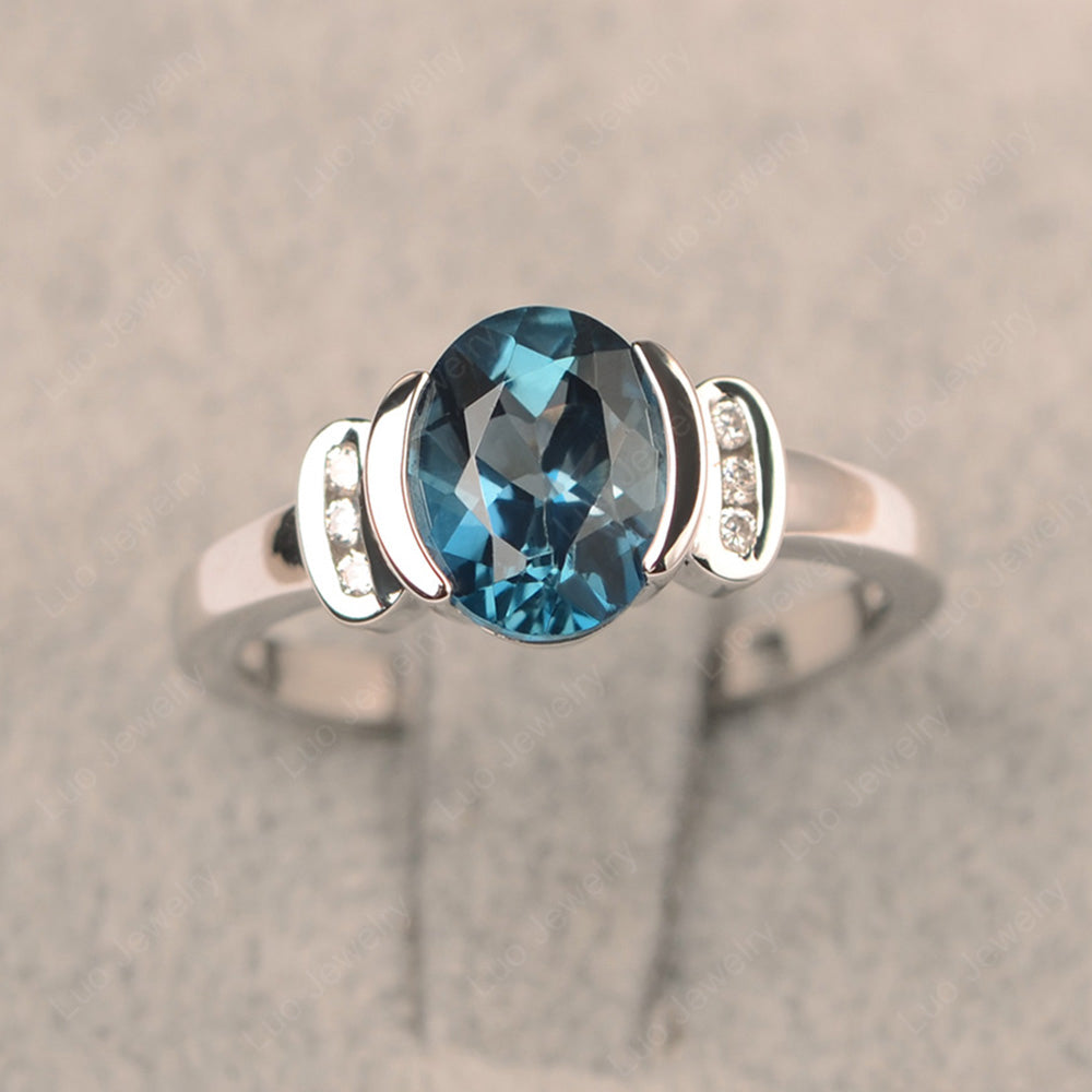 Oval London Blue Topaz Engagement Ring Yellow Gold - LUO Jewelry