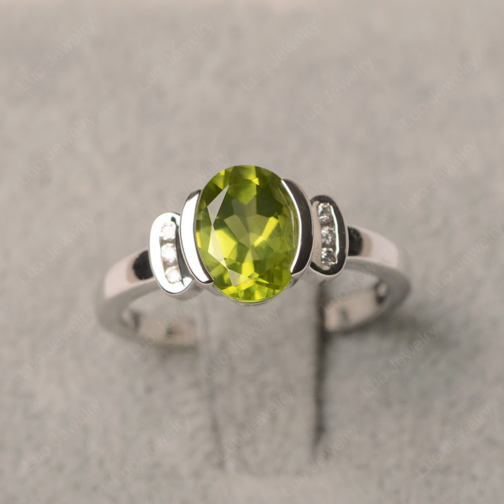 Oval Peridot Engagement Ring Yellow Gold - LUO Jewelry