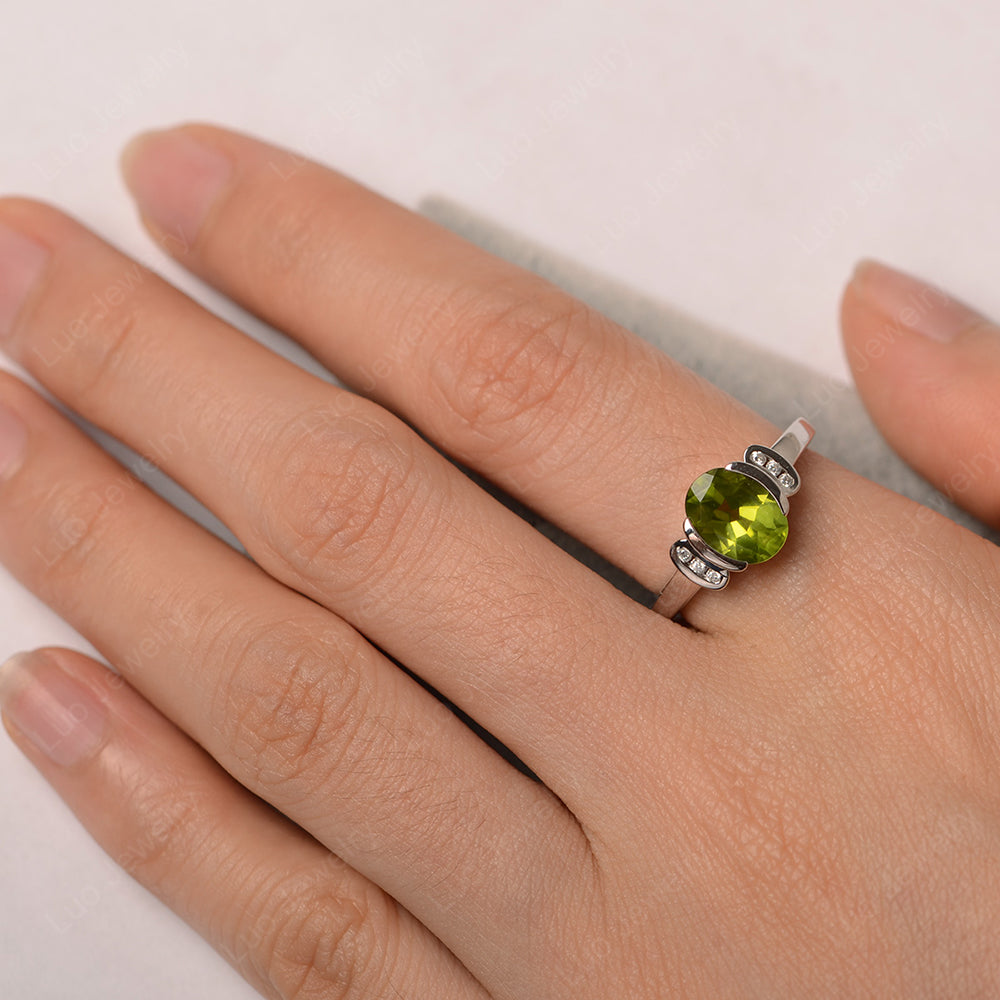 Oval Peridot Engagement Ring Yellow Gold - LUO Jewelry