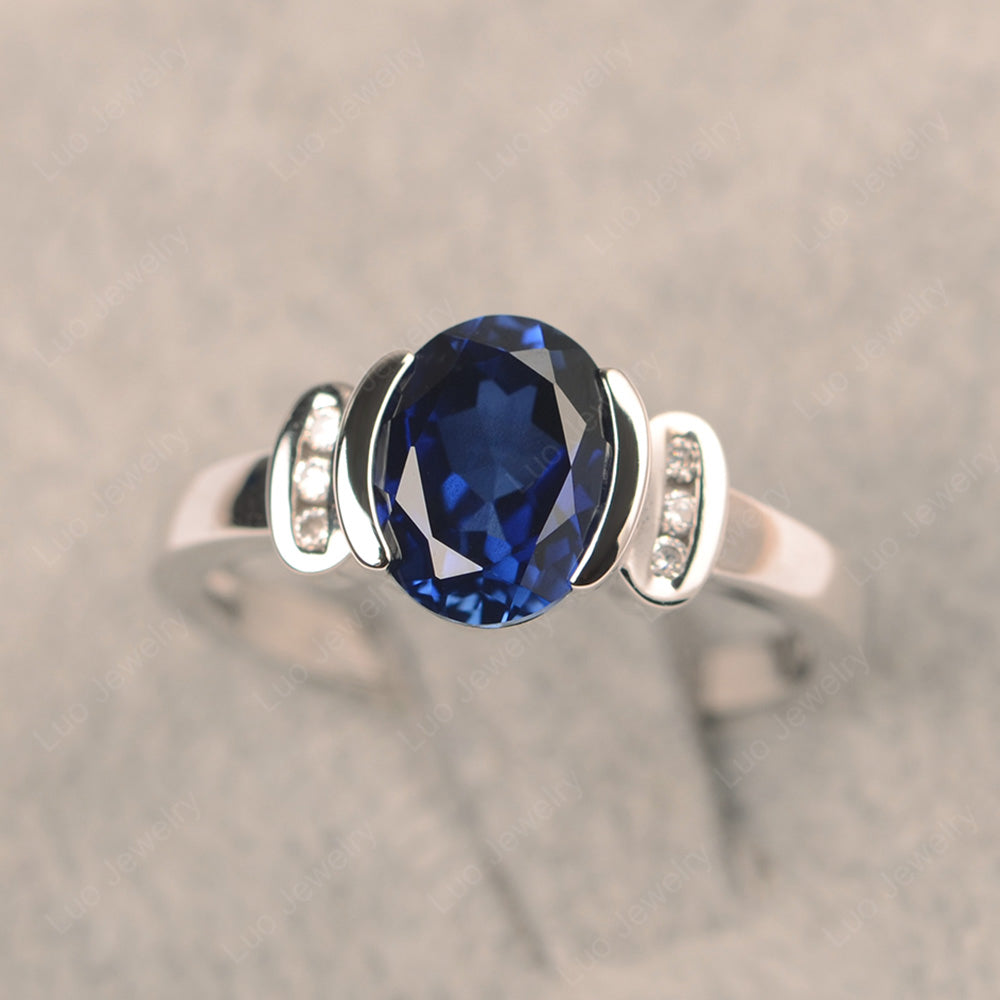Oval Lab Sapphire Engagement Ring Yellow Gold - LUO Jewelry