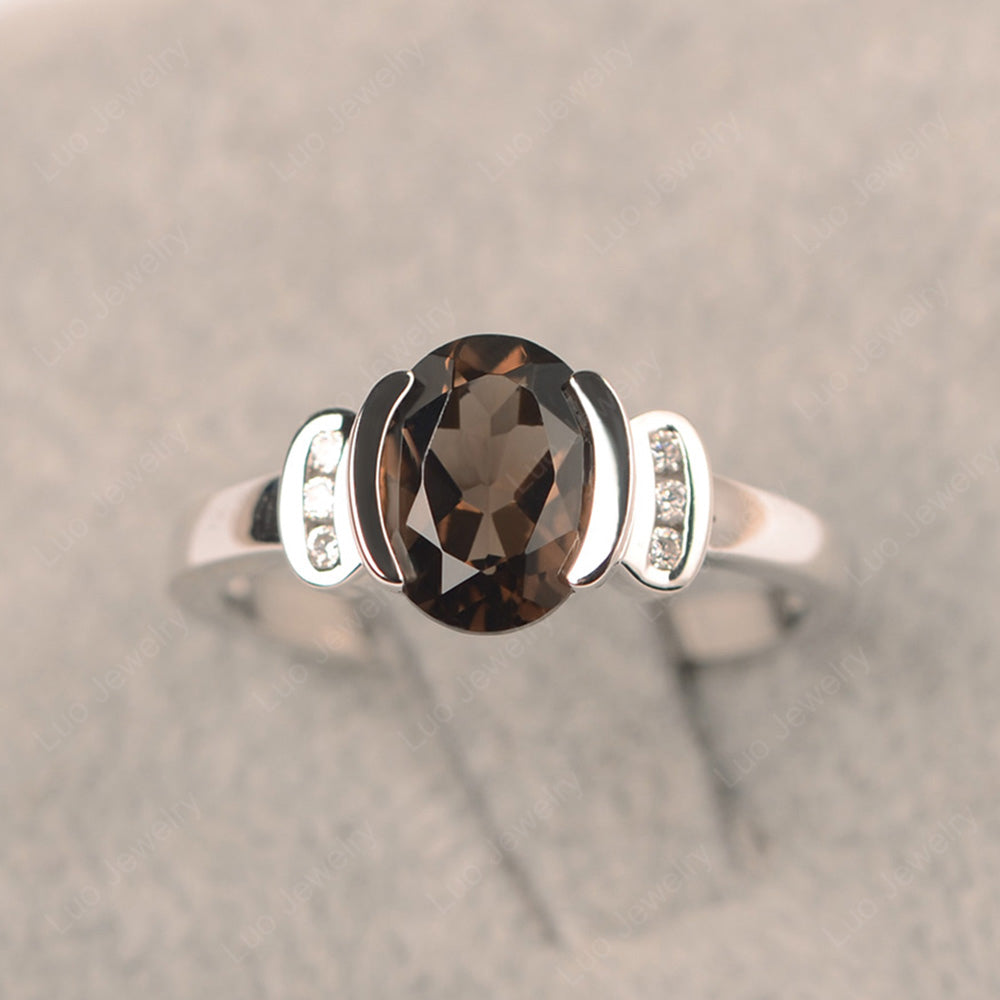 Oval Smoky Quartz  Engagement Ring Yellow Gold - LUO Jewelry