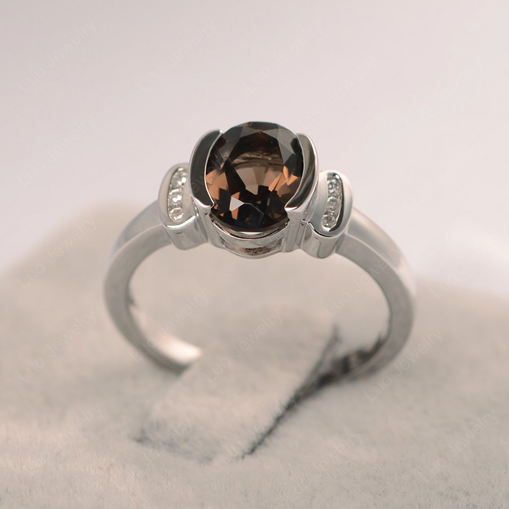 Oval Smoky Quartz  Engagement Ring Yellow Gold - LUO Jewelry