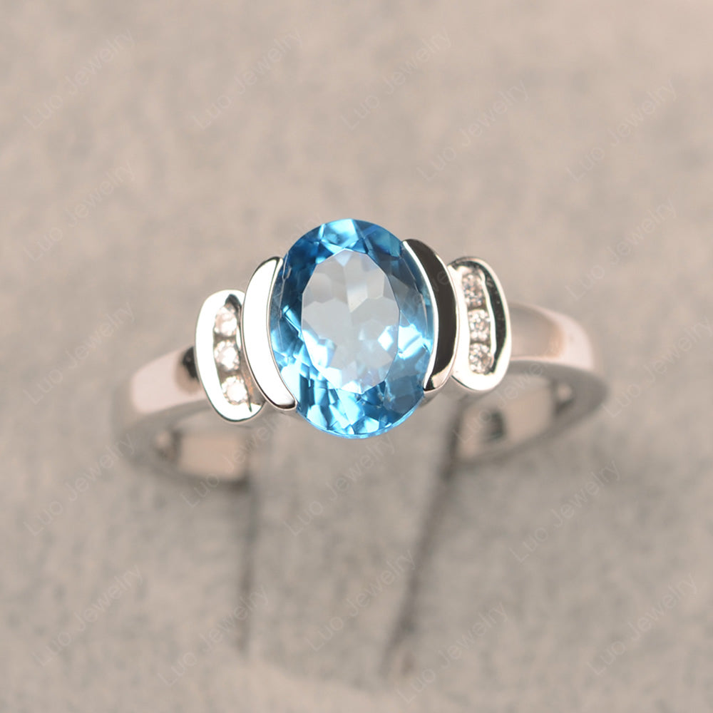 Oval Swiss Blue Topaz Engagement Ring Yellow Gold - LUO Jewelry