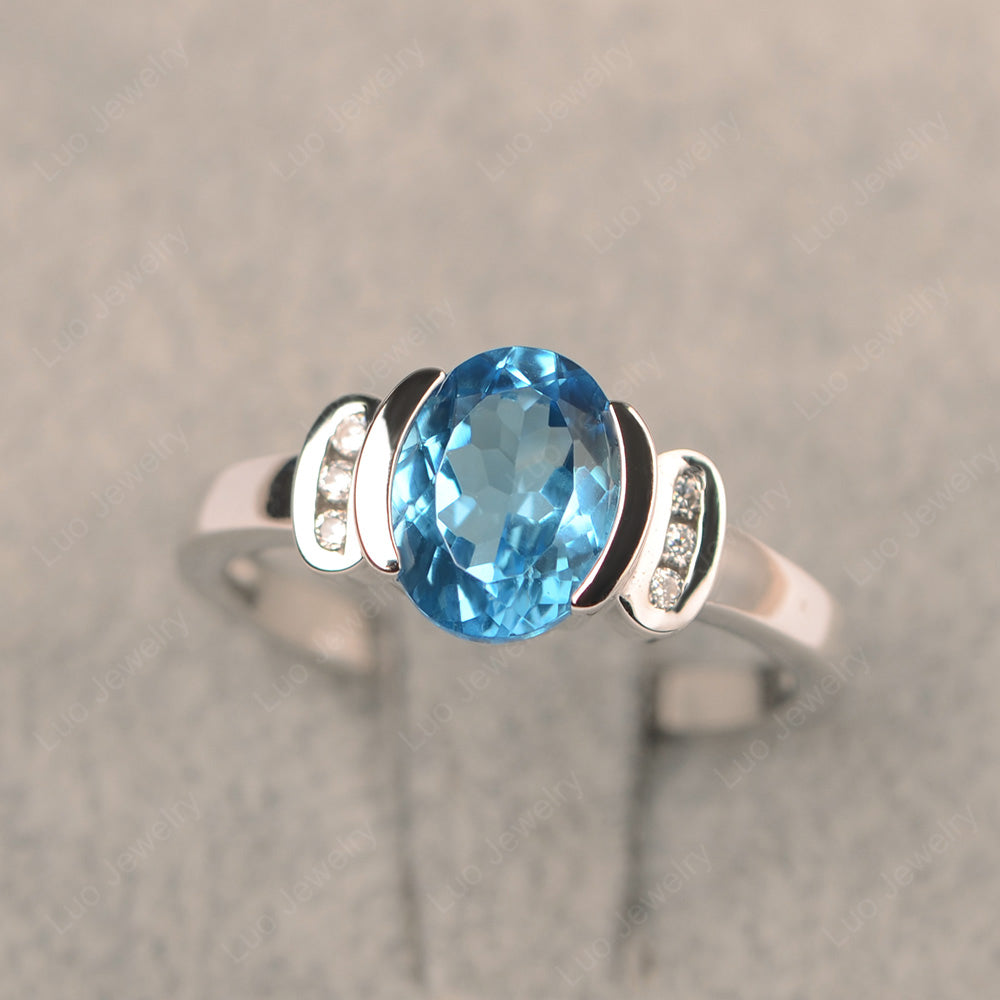 Oval Swiss Blue Topaz Engagement Ring Yellow Gold - LUO Jewelry