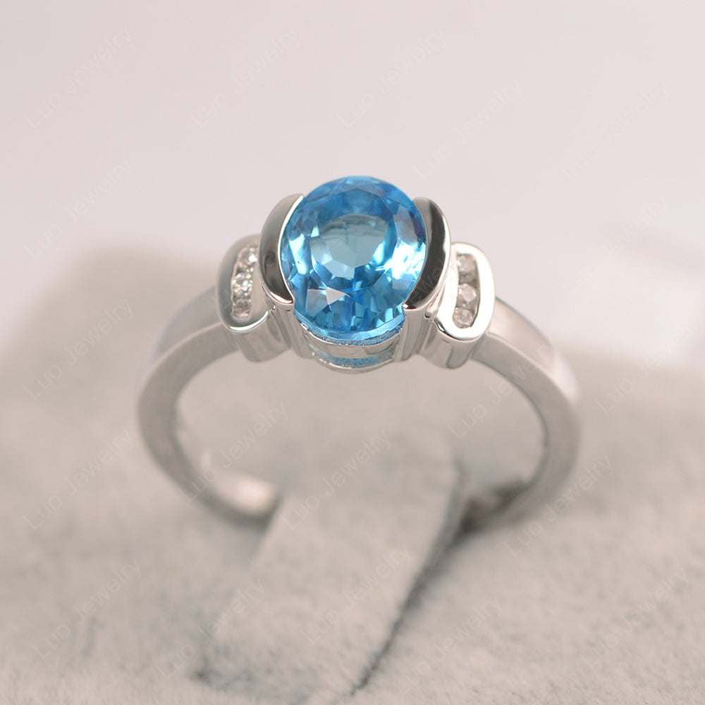 Oval Swiss Blue Topaz Engagement Ring Yellow Gold - LUO Jewelry