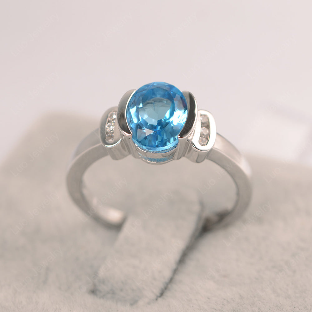 Oval Swiss Blue Topaz Engagement Ring Yellow Gold - LUO Jewelry