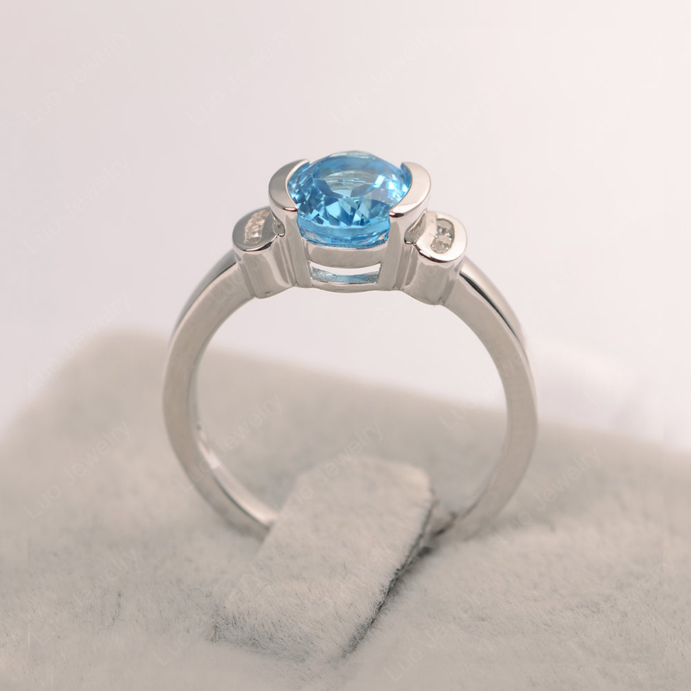 Oval Swiss Blue Topaz Engagement Ring Yellow Gold - LUO Jewelry
