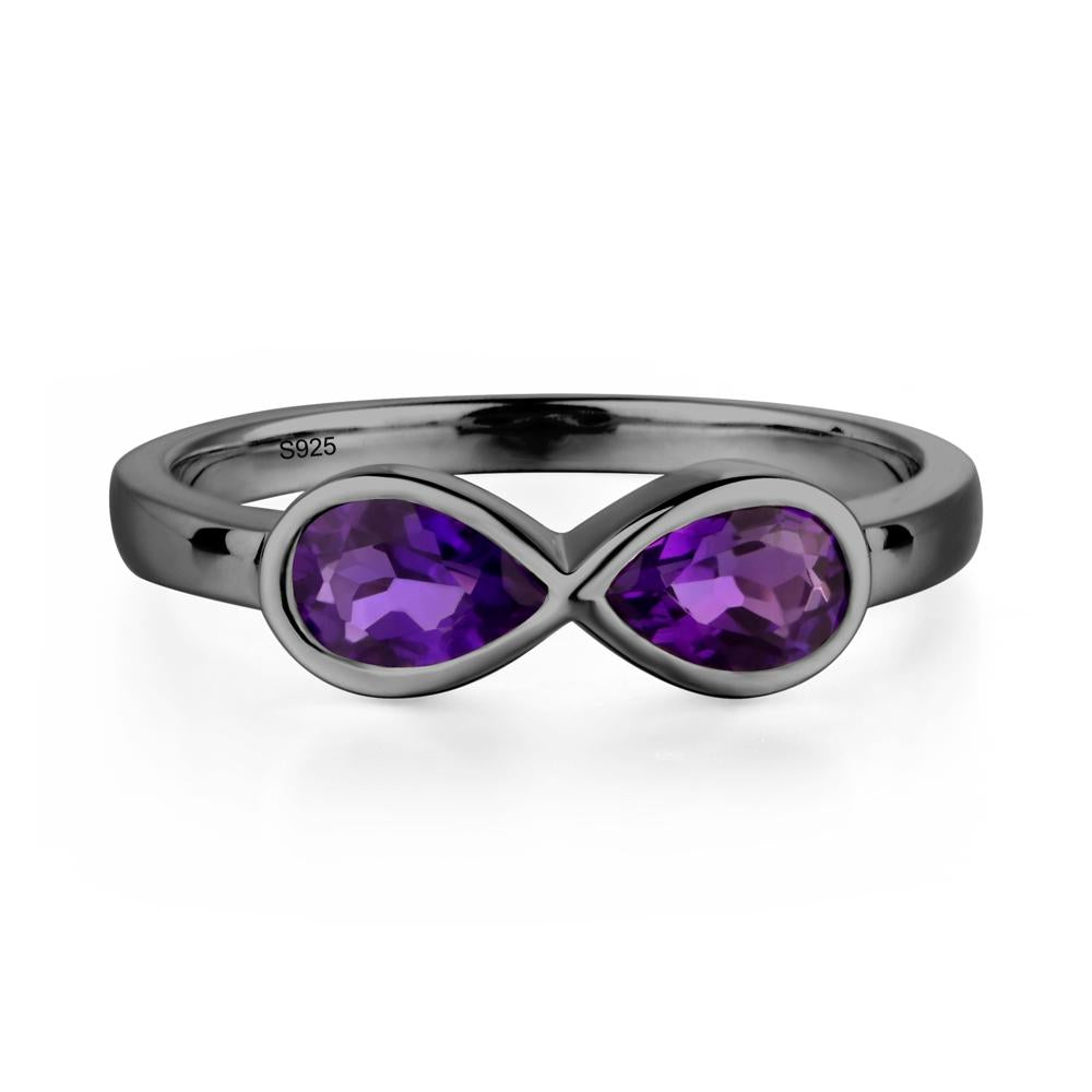 Pear Shaped 2 Stone Amethyst Infinity Ring - LUO Jewelry #metal_black finish sterling silver