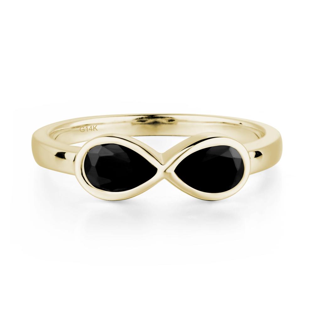 Pear Shaped 2 Stone Black Spinel Infinity Ring - LUO Jewelry #metal_14k yellow gold