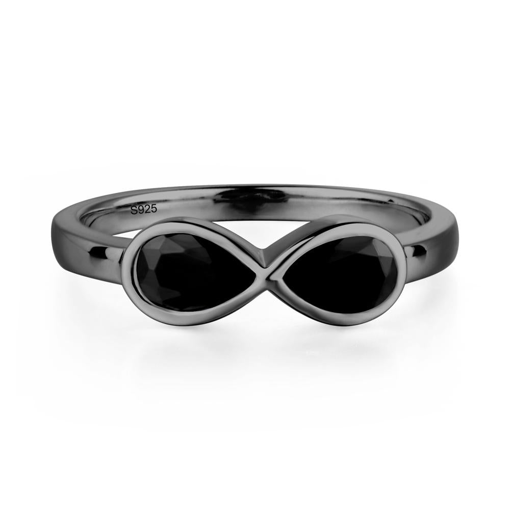 Pear Shaped 2 Stone Black Spinel Infinity Ring - LUO Jewelry #metal_black finish sterling silver