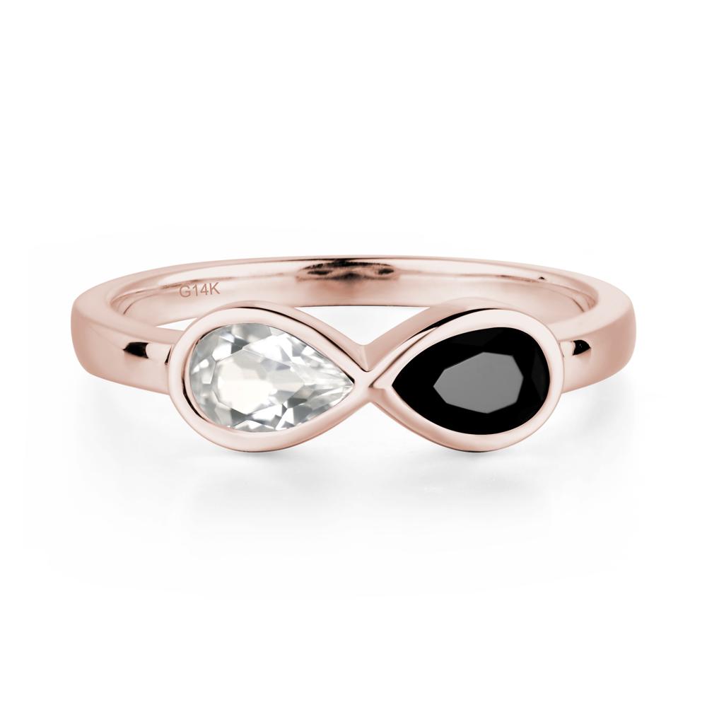 Pear Shaped 2 Stone Black Spinel and White Topaz Infinity Ring - LUO Jewelry #metal_14k rose gold
