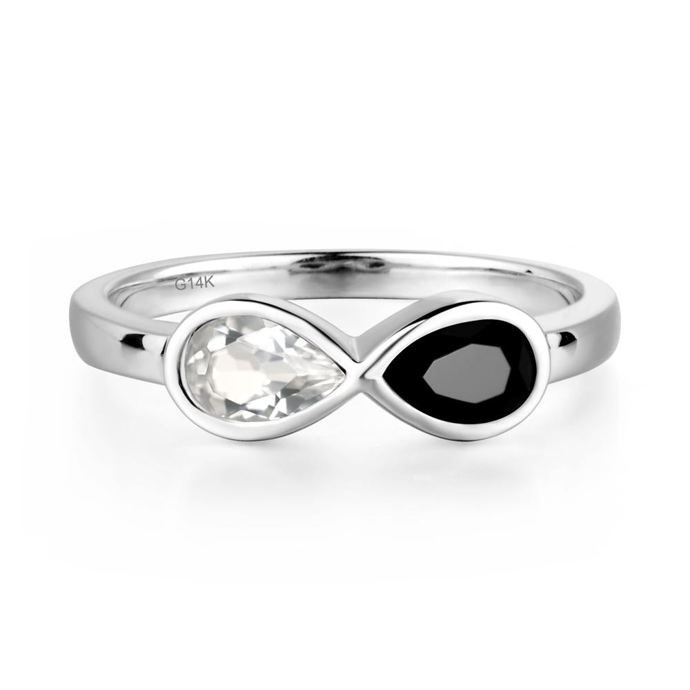 Pear Shaped 2 Stone Black Spinel and White Topaz Infinity Ring - LUO Jewelry #metal_14k white gold