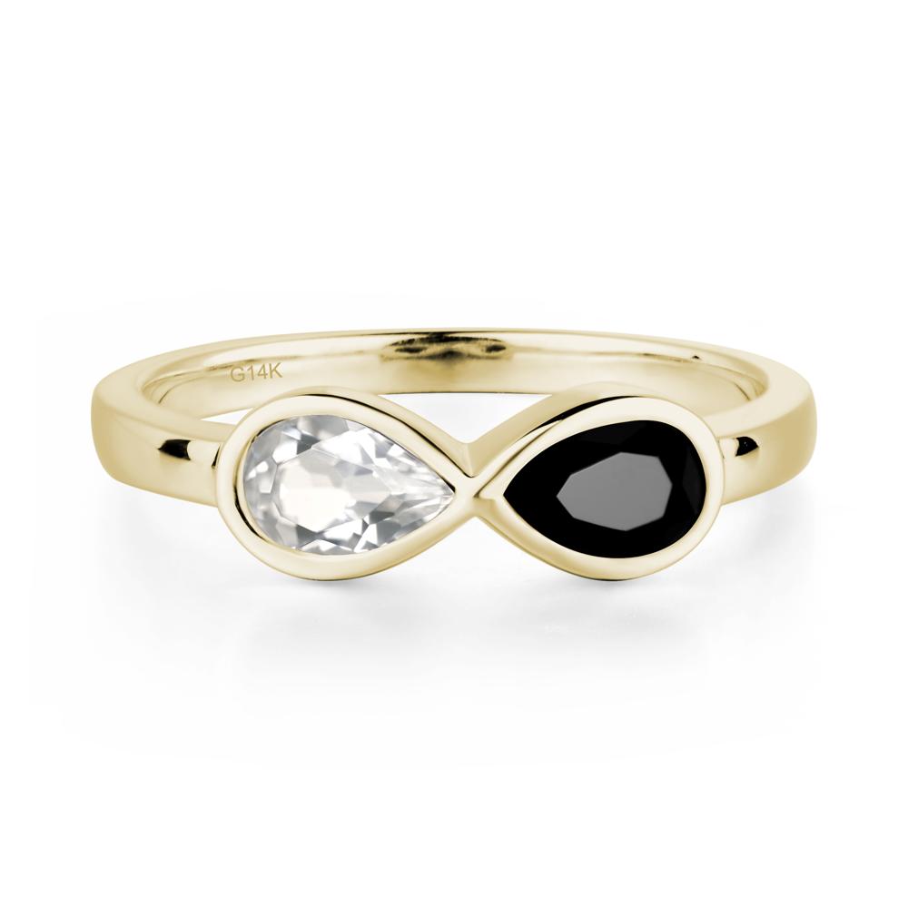 Pear Shaped 2 Stone Black Spinel and White Topaz Infinity Ring - LUO Jewelry #metal_14k yellow gold