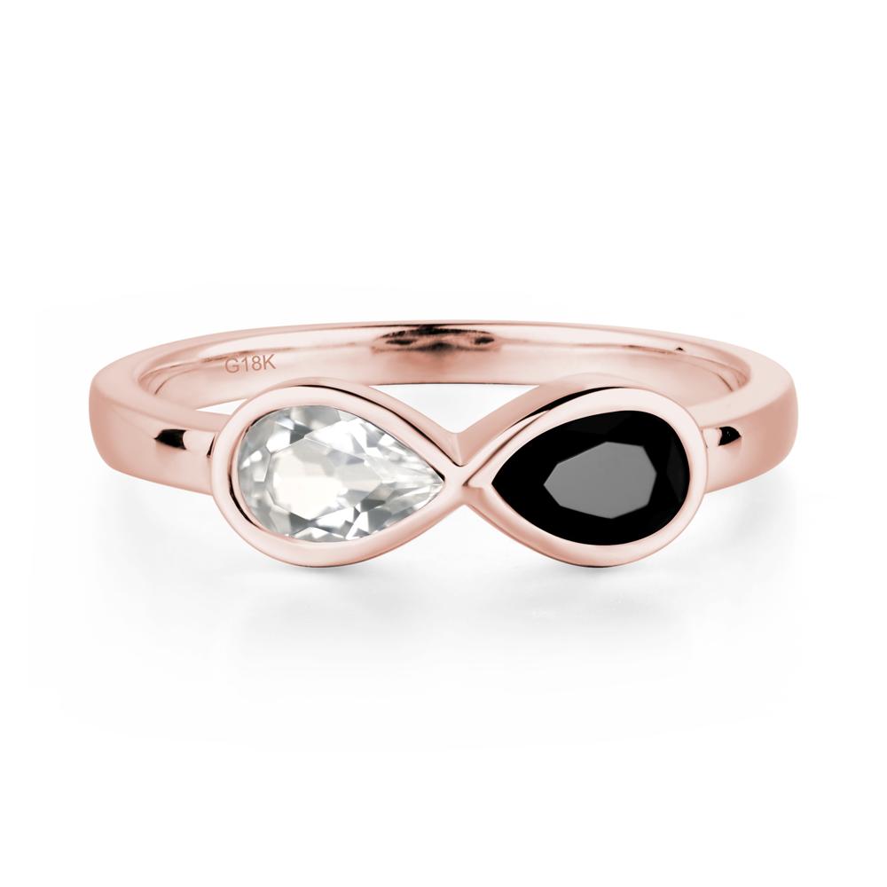 Pear Shaped 2 Stone Black Spinel and White Topaz Infinity Ring - LUO Jewelry #metal_18k rose gold