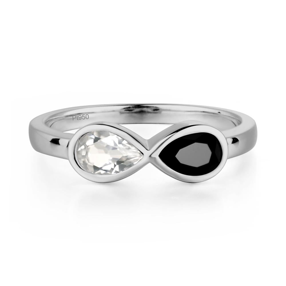 Pear Shaped 2 Stone Black Spinel and White Topaz Infinity Ring - LUO Jewelry #metal_platinum