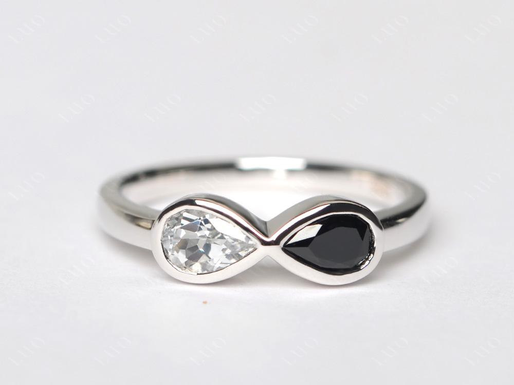 Pear Shaped 2 Stone Black Spinel and White Topaz Infinity Ring - LUO Jewelry