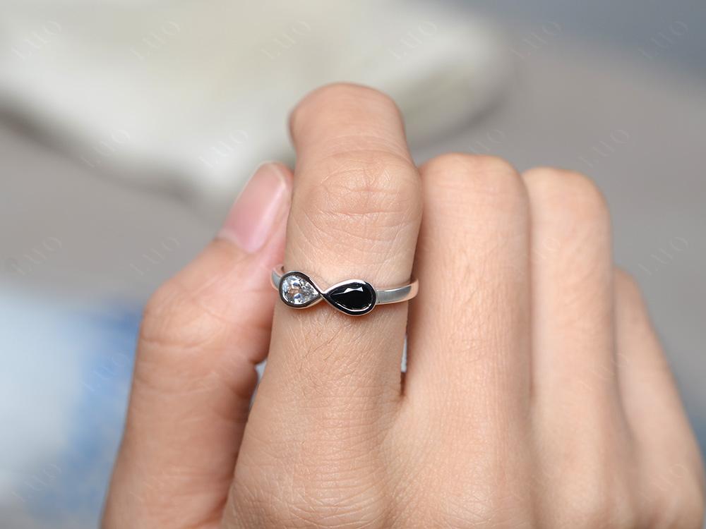 Pear Shaped 2 Stone Black Spinel and White Topaz Infinity Ring - LUO Jewelry