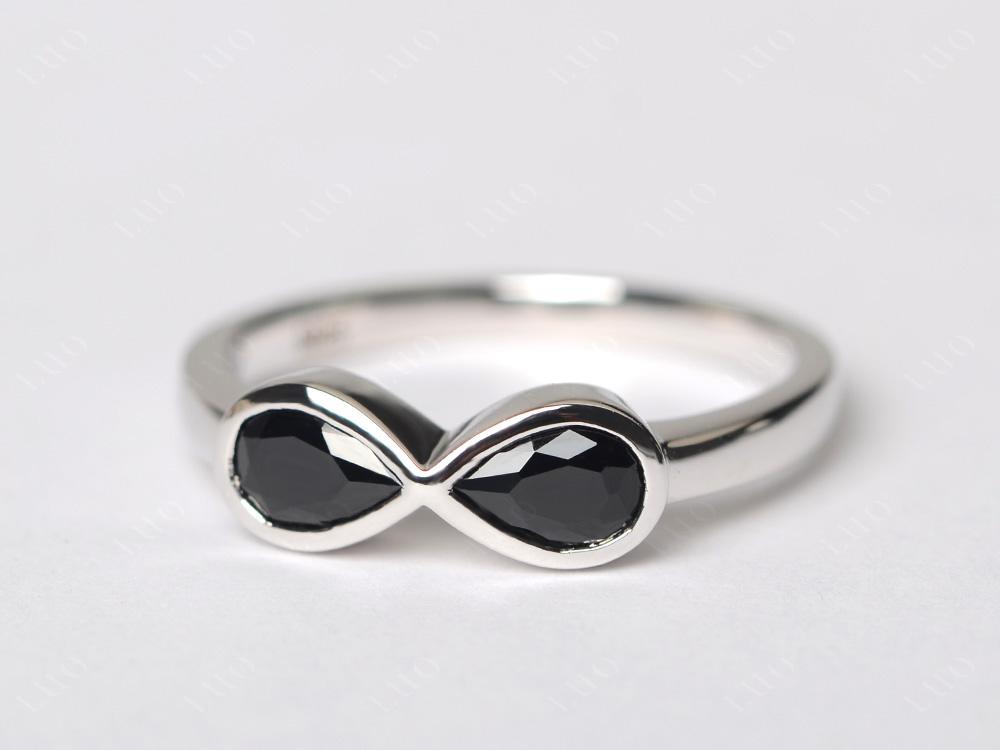 Pear Shaped 2 Stone Black Spinel Infinity Ring - LUO Jewelry