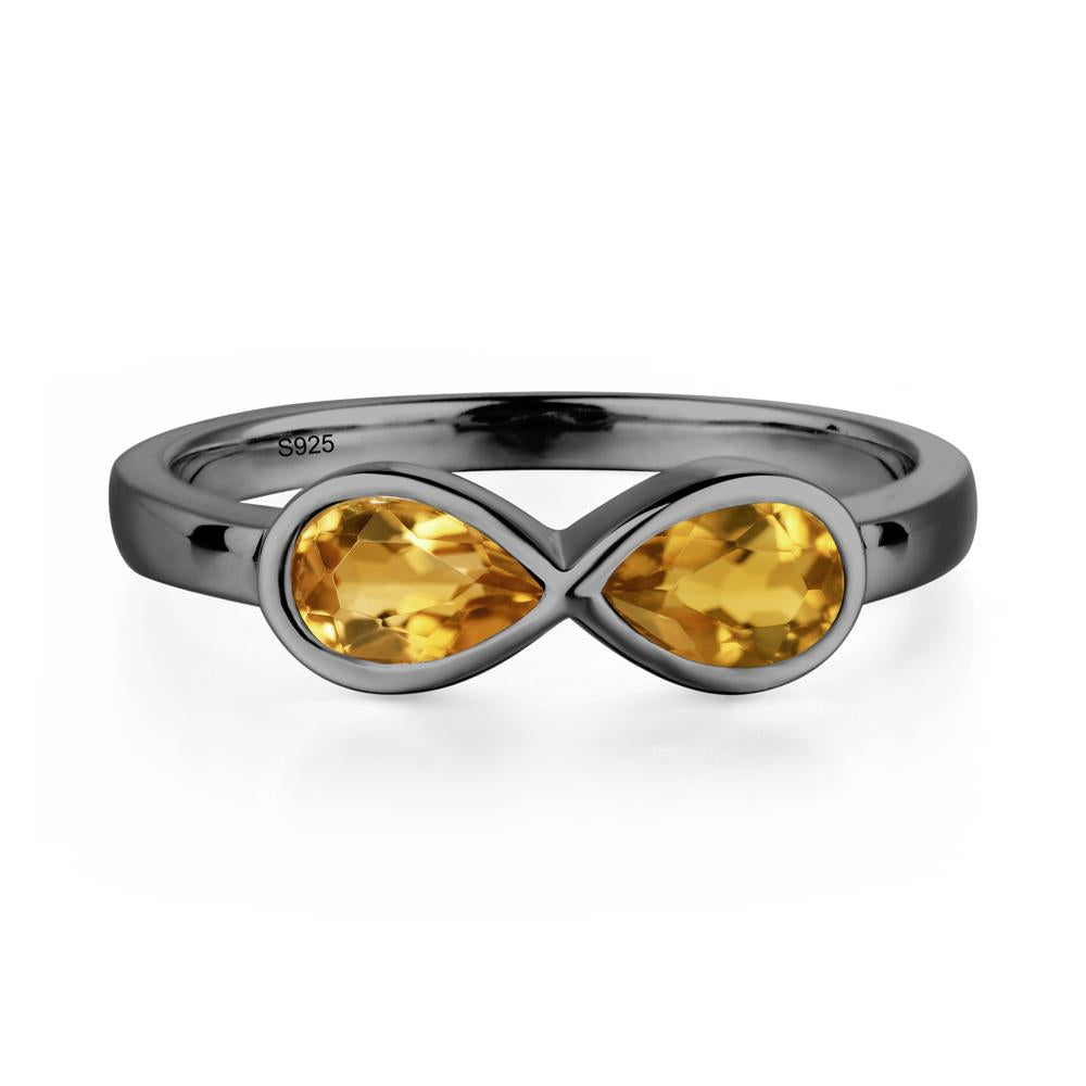 Pear Shaped 2 Stone Citrine Infinity Ring - LUO Jewelry #metal_black finish sterling silver